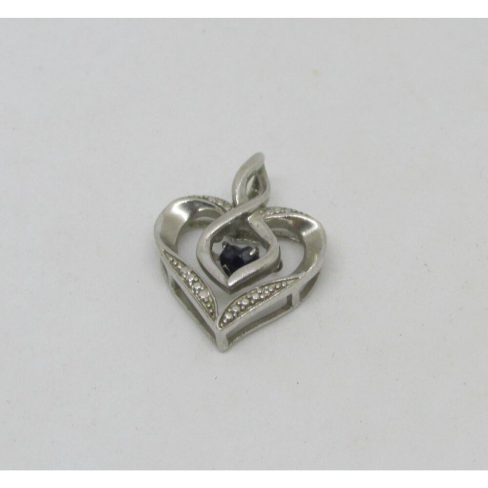 Rhythm of Love Sterling Silver Created Sapphire  Heart Pendant Trembler